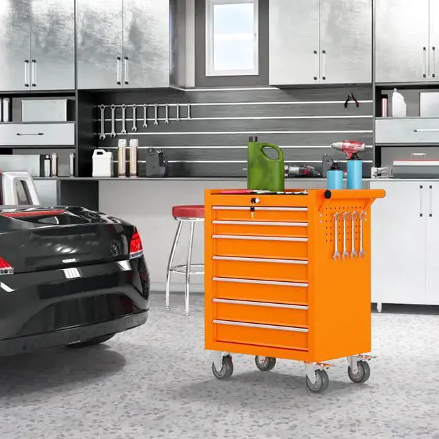 Alt view image 2 of 6 - 7 Drawers Rolling Tool Box, Portable Storage Tool Chest with Wheels, Toolbox with Lock for Warehouse, Garage, Repair Shop and Tool Room