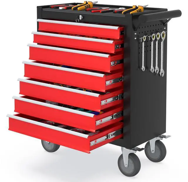 Main image of 7 Drawers Rolling Tool Chest, Portable Storage Tool Box with Wheels, Tool Chest with Lock for Warehouse, Garage, Repair Shop and Tool Room