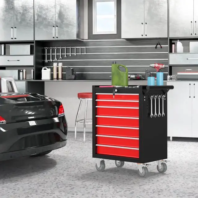 Alt view image 2 of 6 - 7 Drawers Rolling Tool Chest, Portable Storage Tool Box with Wheels, Tool Chest with Lock for Warehouse, Garage, Repair Shop and Tool Room