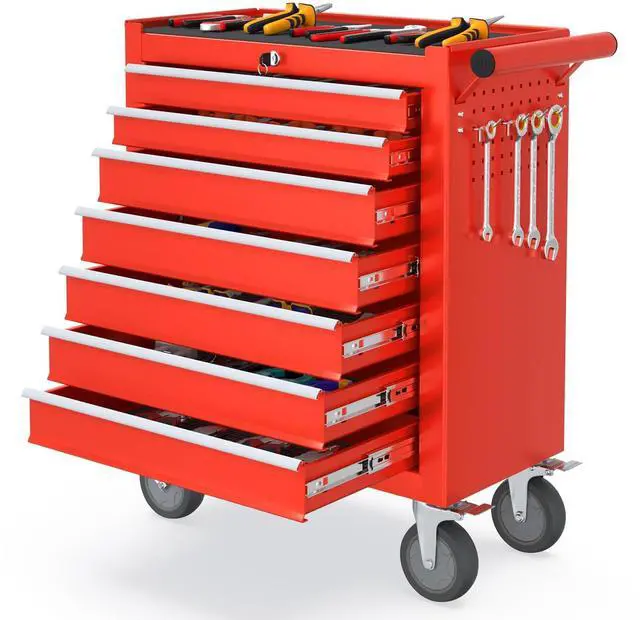 Main image of 7 Drawers Rolling Tool Chest, Portable Storage Tool Box with Wheels, Tool Chest with Lock for Warehouse, Garage, Repair Shop and Tool Room