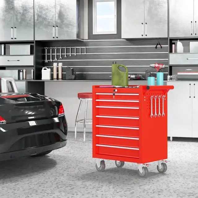 Alt view image 2 of 6 - 7 Drawers Rolling Tool Chest, Portable Storage Tool Box with Wheels, Tool Chest with Lock for Warehouse, Garage, Repair Shop and Tool Room