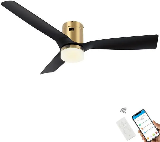 Main image of 48 Inch 3-Blade Smart Ceiling Fan with Lights and 10-speed DC Motor Indoor Outdoor,Works Remote Control/Alexa/Google Home/Siri, Dimmable LED Light Black/Gold