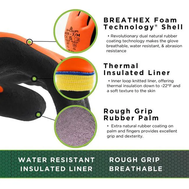 Alt view image 2 of 6 - 406 Full Double Coated Natural Rubber Latex Insulated General Purpose Winter Work Gloves with Nylon Blend Liner, Medium (12 Pair)