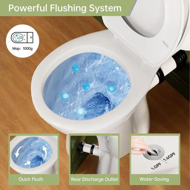 Alt view image 5 of 6 - Rear Discharge Toilet, 1.28GPF Powerful Dual Flush Rear Outlet Toilet, Space-Saving Design - Includes Extra Extension Pipe for Easy Installation