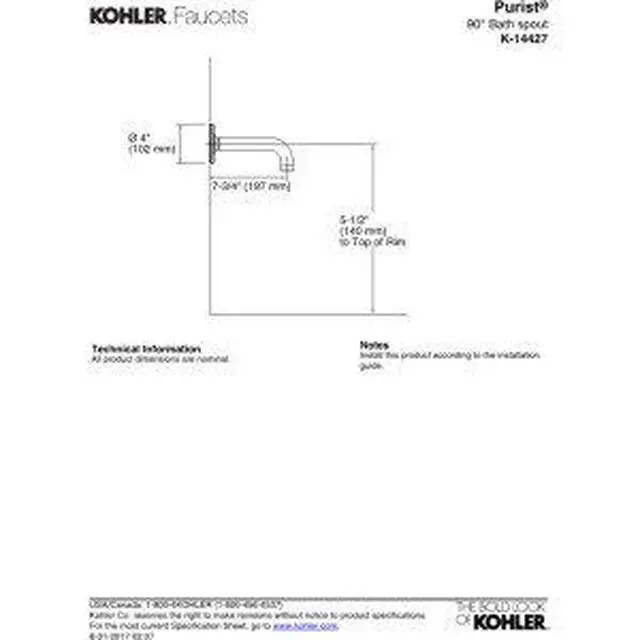 Alt view image 2 of 3 - 14427-CP Purist® Wall-Mount 90 Degree Bath spout, 2.5 gpm, Polished Chrome