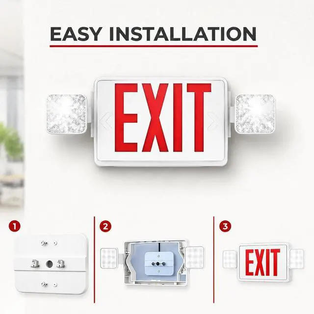 Alt view image 4 of 6 - Double Sided LED Emergency EXIT Sign, Exit Combo Remote Capable, 2 LED Lights, Backup Battery, US Standard Red Letter, Commercial Grade, 120-277V, FireResistant(UL 94V-0) - 4 Pack