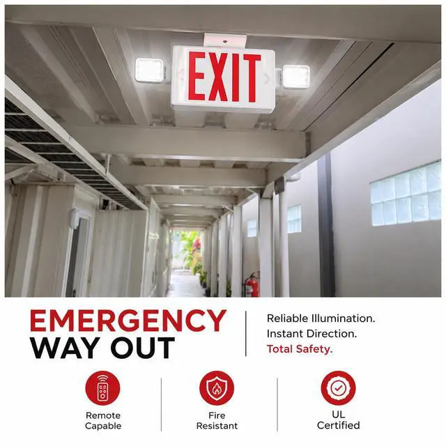 Alt view image 6 of 6 - Double Sided LED Emergency EXIT Sign, Exit Combo Remote Capable, 2 LED Lights, Backup Battery, US Standard Red Letter, Commercial Grade, 120-277V, FireResistant(UL 94V-0) - 4 Pack