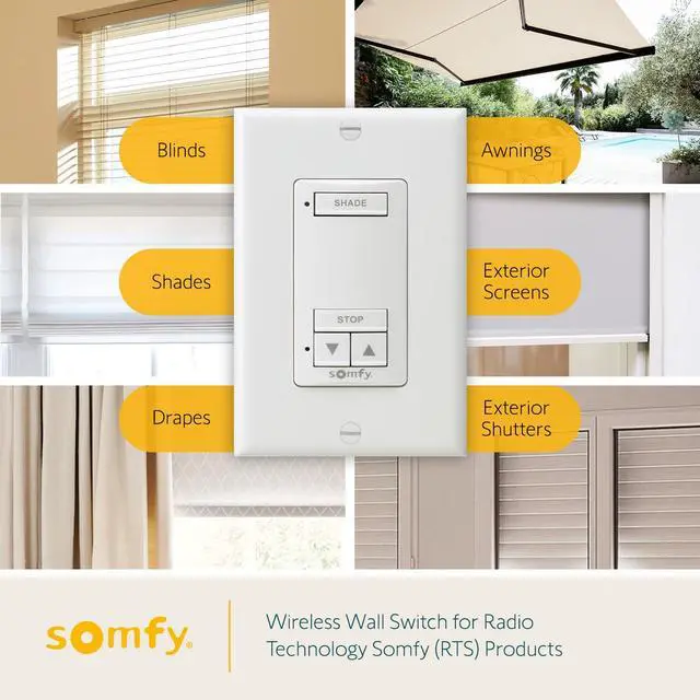 Alt view image 2 of 6 - DecoFlex Wirefree RTS Wall Switch - 1 Channel - Pure White Tone - Control RTS Shades, Blinds, Curtains - Battery Pre-Installed, Button Labels, & Mount Included - #1810897