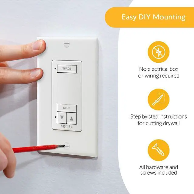Alt view image 3 of 6 - DecoFlex Wirefree RTS Wall Switch - 1 Channel - Pure White Tone - Control RTS Shades, Blinds, Curtains - Battery Pre-Installed, Button Labels, & Mount Included - #1810897