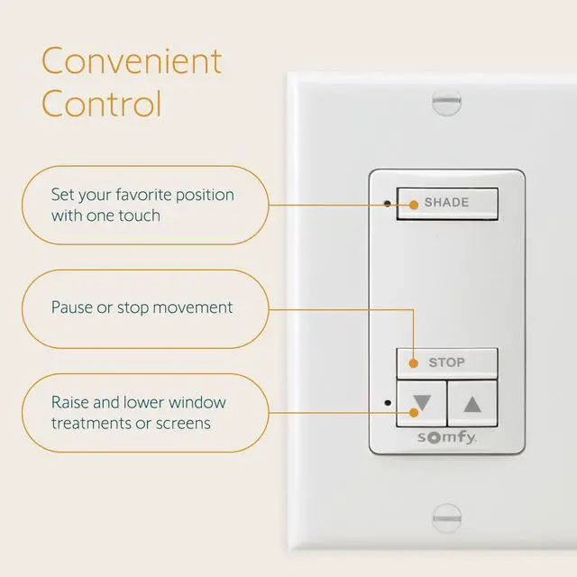 Alt view image 4 of 6 - DecoFlex Wirefree RTS Wall Switch - 1 Channel - Pure White Tone - Control RTS Shades, Blinds, Curtains - Battery Pre-Installed, Button Labels, & Mount Included - #1810897