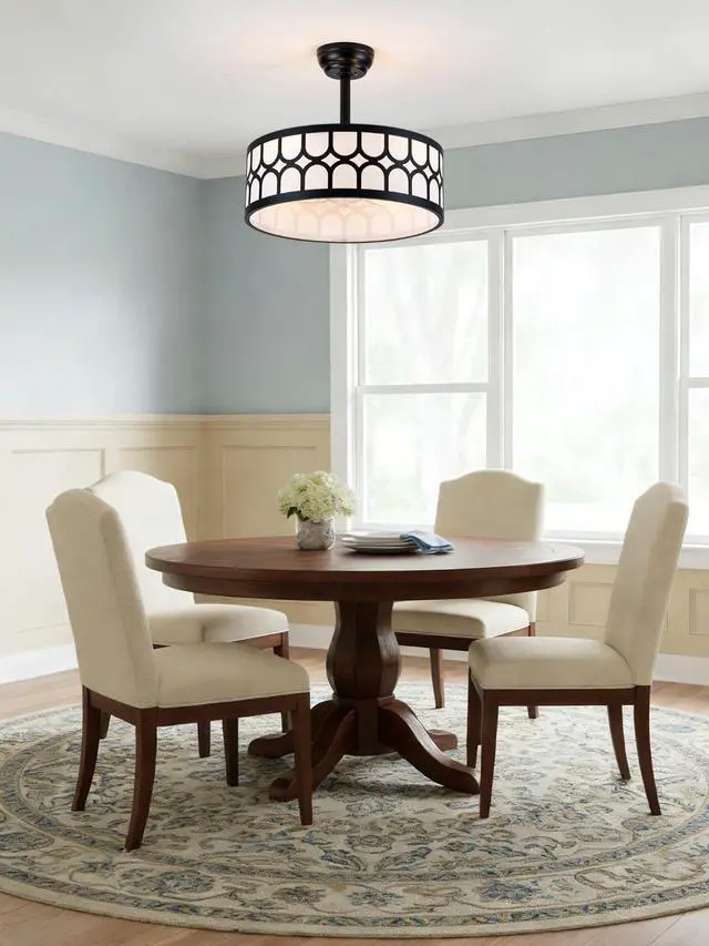 Alt view image 2 of 6 - Fandelier Ceiling Fan with Light Remote Control, 20" Caged Chandelier Ceiling Fans with 6 Speeds 3 Timing Fabric Mid-Century Chandelier for Bedroom, Nursery, Dining Room (Black)