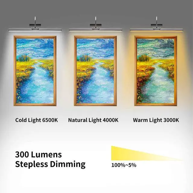 Alt view image 4 of 6 - 23" Wireless Picture Lights, Rechargeable Battery Art Display Light with Remote Control, Dimmable/Timer Off Dartboard Light, 3 Lighting Modes Full Metal Painting Display Lamp (Woodgrain-2Pack)