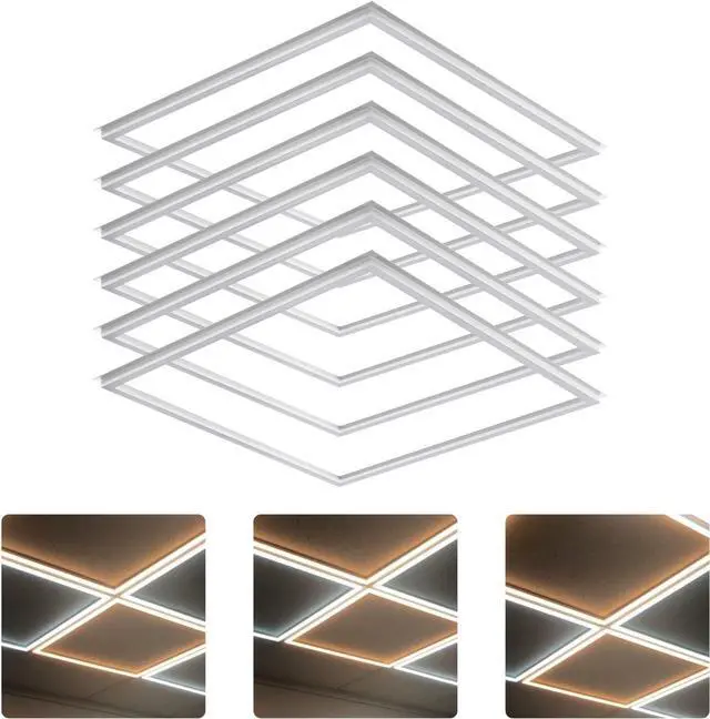 Main image of 2X2 FT Edge-Lit Frame LED Panel Lights,5CCT Selectable 3000K-6500K, 2600/3900/5200LM,20W/30W/40W Switch, Grid Drop Ceiling Lights,0-10V Dimmable, Damp Rated,100-277V,ETL Listed (2X2 Edge - 6 Pack)