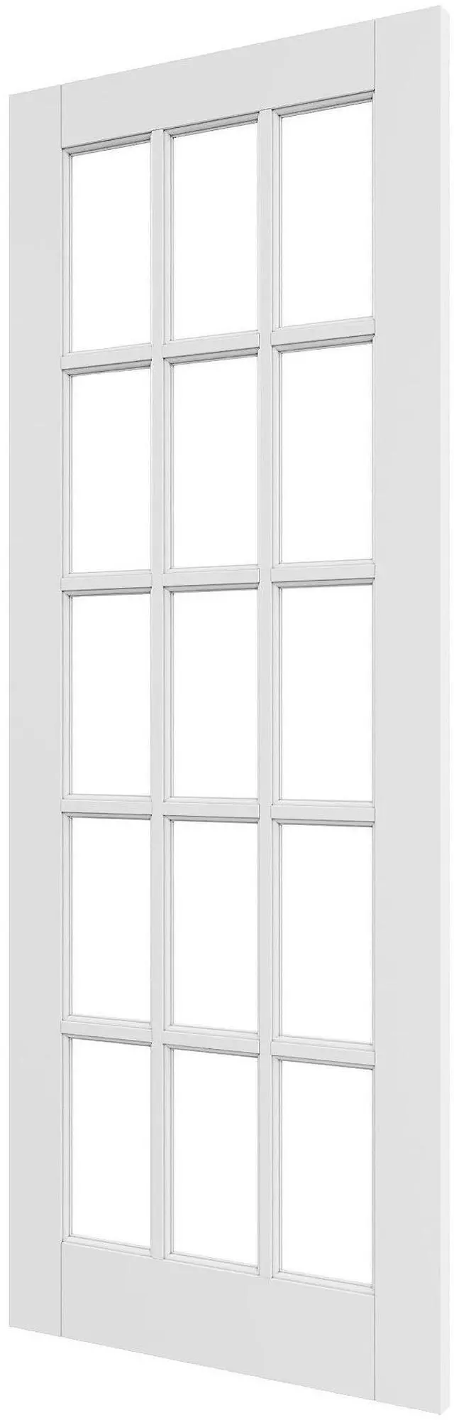 Alt view image 2 of 6 - 30" x 80" Clear Glass Slab Door, 15-Lite Glass French Interior Door, Pre-Finished Paintable Single Panel for Living Room Pantry Laundry Closet as Prehung, Pocket, Bifold Barn Doors-Shaker w/o Hardware