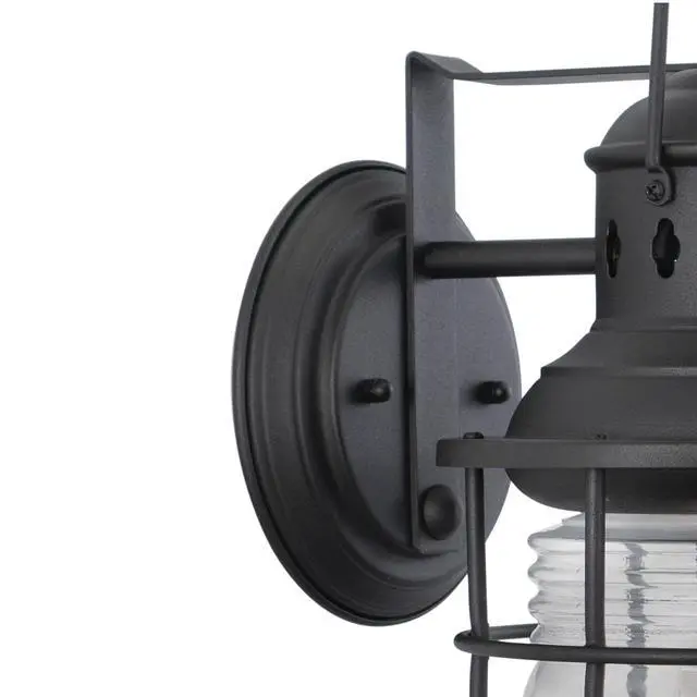Alt view image 6 of 6 - Hyannis 18 in. H 1-Light Textured Black Coastal Outdoor Wall Sconce Made of Durable Steel, Clear Ribbed Glass Shade, LED Compatible, Use for Exterior Porch Patio Front Door or Garage