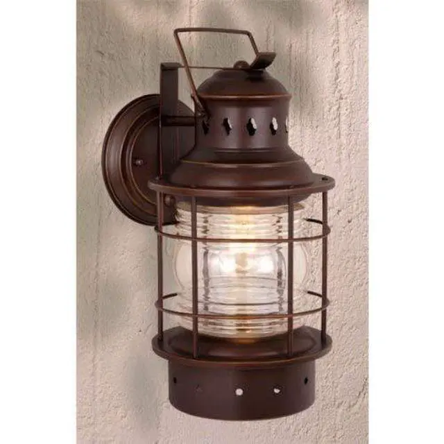Alt view image 2 of 4 - Hyannis 18 in. H 1-Light Burnished Bronze Coastal Outdoor Wall Sconce Made of Durable Steel, Clear Ribbed Glass Shade, LED Compatible, Use for Exterior Porch Patio Front Door or Garage
