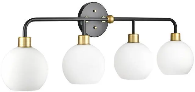 Main image of Lukasa Modern Bathroom Vanity Lights Fixtures 4-Lights Over Mirror Lighting Matte Black and Gold Vanity Lights for Bathroom Light Fixtures Frosted Glass Covers, UL Listed