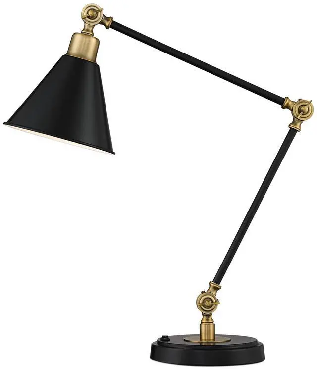 Alt view image 2 of 6 - Wray 26 3/4" High Modern Adjustable Desk Lamp with USB Charging Ports A+C Painted Black Brass Metal Cone Shade for Living Room Bedroom House Bedside Nightstand Home Office Reading