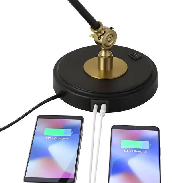 Alt view image 6 of 6 - Wray 26 3/4" High Modern Adjustable Desk Lamp with USB Charging Ports A+C Painted Black Brass Metal Cone Shade for Living Room Bedroom House Bedside Nightstand Home Office Reading