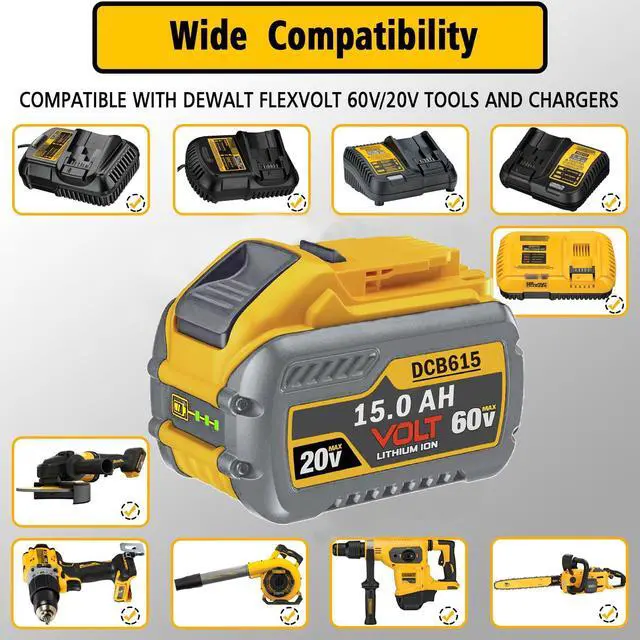 Alt view image 5 of 6 - 60V MAX 15000mAh Replace for Dewalt Batteries DCB609 DCB612 DCB615 Compatible with Original 20V/60V Power Tools and Chargers