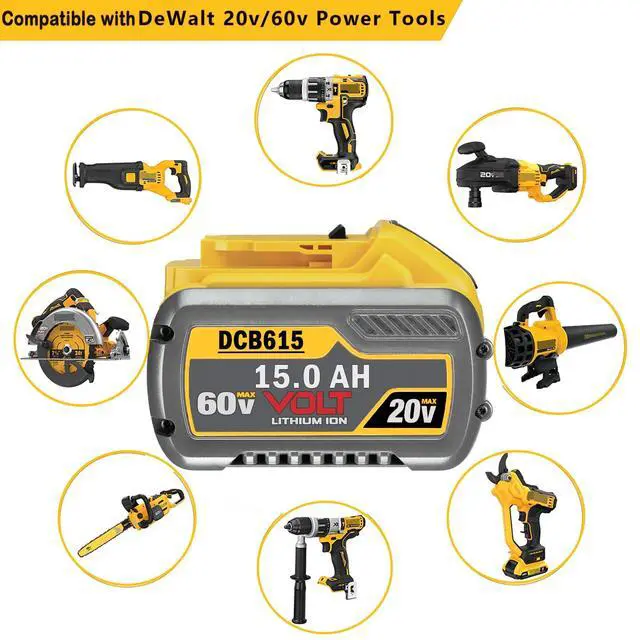 Alt view image 6 of 6 - 60V MAX 15000mAh Replace for Dewalt Batteries DCB609 DCB612 DCB615 Compatible with Original 20V/60V Power Tools and Chargers