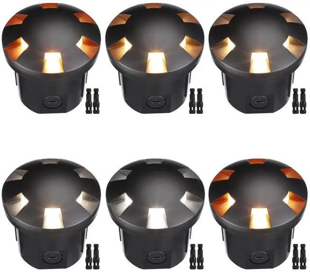 Main image of 5W Well Lights Landscape LED, Low Voltage Inground Light Outdoor, Six Sided, 1800K/2700K/3000K/4000K/5000K Adjustable, Aluminum, ETL Listed, IP67 Waterproof, 12VAC/DC, CRI90, Black, Pack of 6