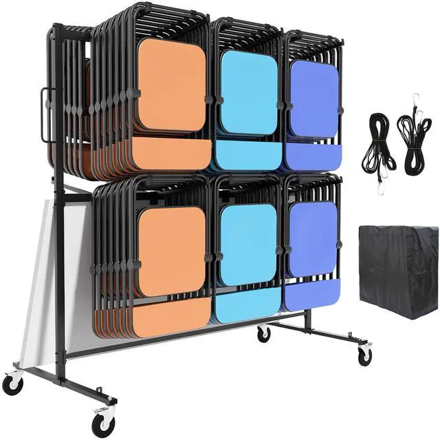 Main image of Folding Chair Rack, Folding Chair Cart for 84 Chairs, Heavy Duty Utility Cart for Chair Storage and Moving, 530 Lbs Capacity, PVC Locking Wheels, Waterproof Cover, Black