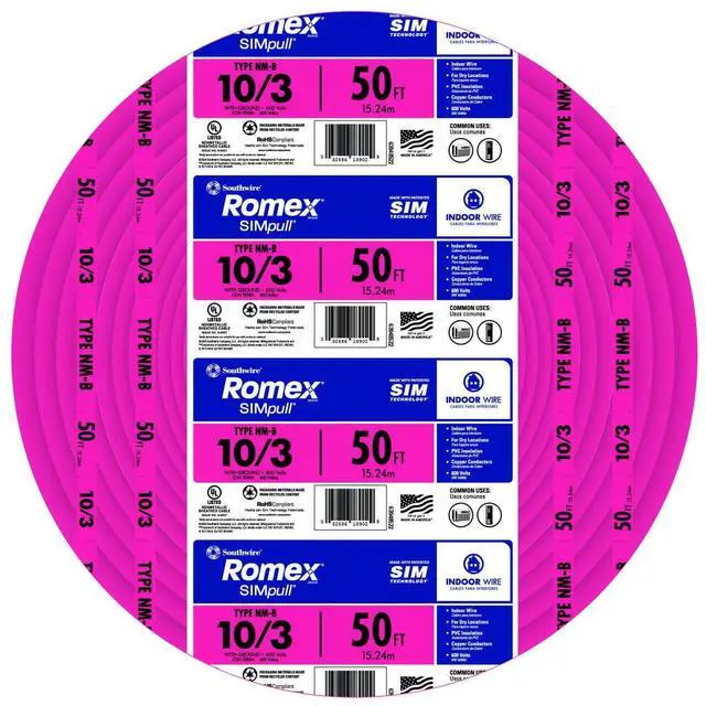 Alt view image 2 of 6 - Romex Brand Simpull Solid Indoor 10/3 W/G NMB Cable 50ft Coil, Orange SW# 63948422