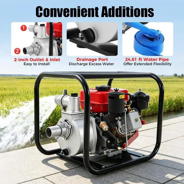 Alt view image 4 of 6 - 4 Stroke Diesel Engine Water Pump, 3HP 2-inch Diesel Powered Trash Water Transfer Pump, 3600 RPM Horizontal Air Cooling Single-cylinder High Pressure Irrigation Water Pump for Irrigation Pool