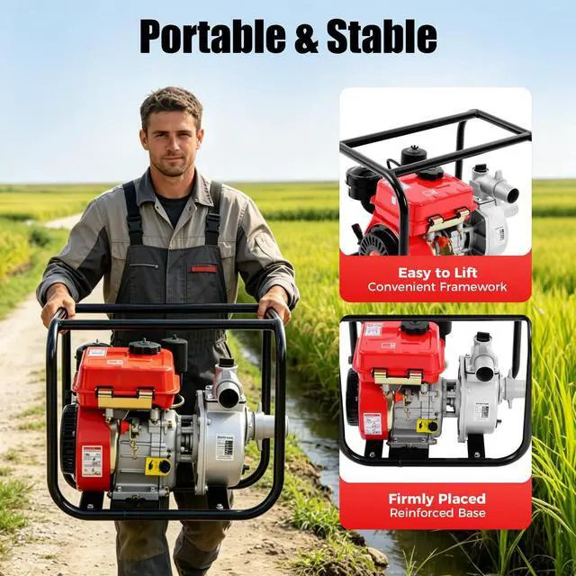 Alt view image 5 of 6 - 4 Stroke Diesel Engine Water Pump, 3HP 2-inch Diesel Powered Trash Water Transfer Pump, 3600 RPM Horizontal Air Cooling Single-cylinder High Pressure Irrigation Water Pump for Irrigation Pool