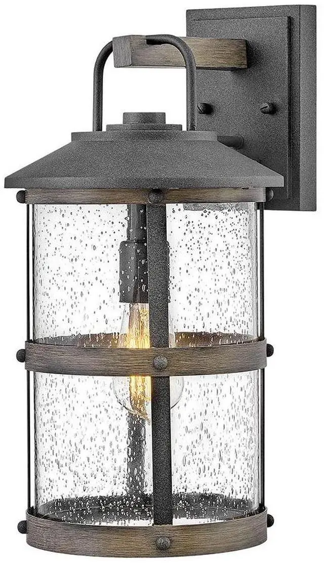 Main image of Lakehouse Single Light Wall Mount Outdoor Lantern Estate Series, Coastal, Aluminum, Clear Seedy Glass Aged Zinc with Driftwood Gray Accents