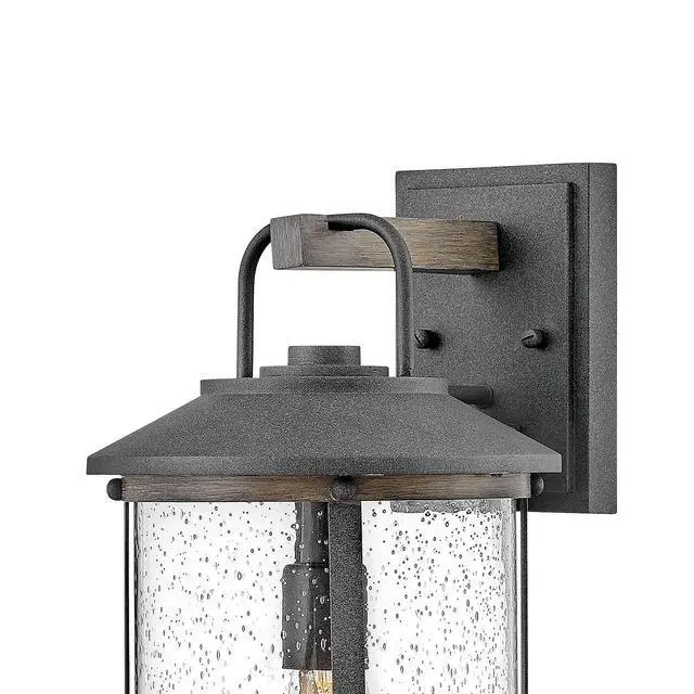 Alt view image 4 of 6 - Lakehouse Single Light Wall Mount Outdoor Lantern Estate Series, Coastal, Aluminum, Clear Seedy Glass Aged Zinc with Driftwood Gray Accents
