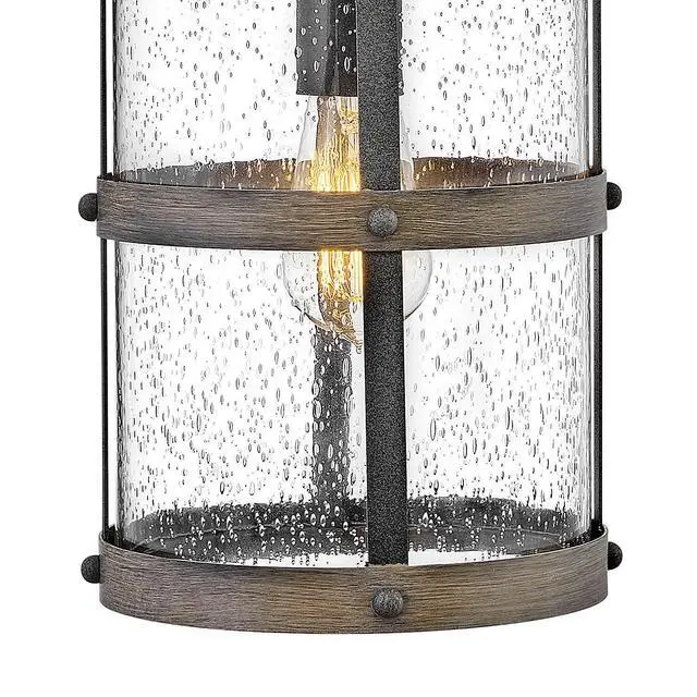 Alt view image 5 of 6 - Lakehouse Single Light Wall Mount Outdoor Lantern Estate Series, Coastal, Aluminum, Clear Seedy Glass Aged Zinc with Driftwood Gray Accents