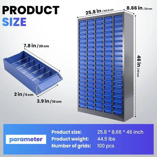 Alt view image 2 of 6 - 100-Drawer Small Parts Organizer, Nut and Bolt Organizer, Bolt Bin, Grey Metal Storage Cabinet Tool Cabinet with Drawer for Garage, Workshop, Home & Office