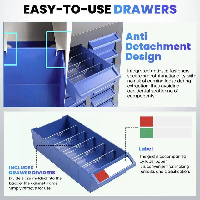 Alt view image 3 of 6 - 100-Drawer Small Parts Organizer, Nut and Bolt Organizer, Bolt Bin, Grey Metal Storage Cabinet Tool Cabinet with Drawer for Garage, Workshop, Home & Office