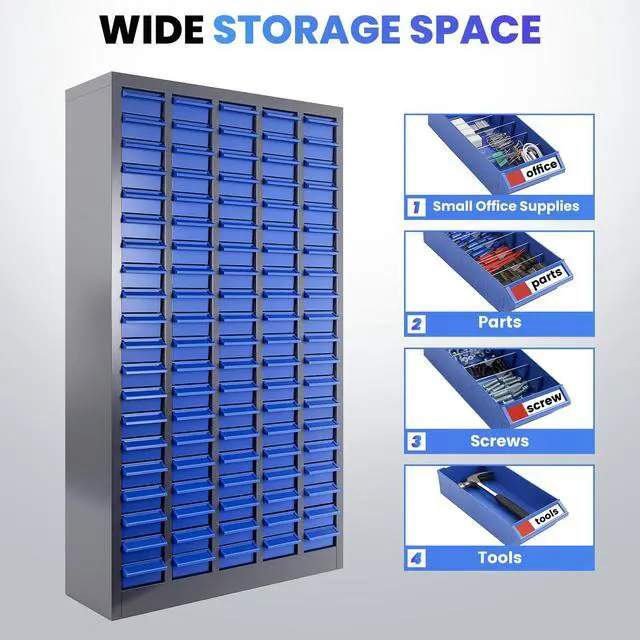 Alt view image 4 of 6 - 100-Drawer Small Parts Organizer, Nut and Bolt Organizer, Bolt Bin, Grey Metal Storage Cabinet Tool Cabinet with Drawer for Garage, Workshop, Home & Office