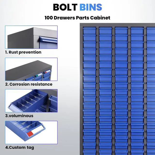 Alt view image 5 of 6 - 100-Drawer Small Parts Organizer, Nut and Bolt Organizer, Bolt Bin, Grey Metal Storage Cabinet Tool Cabinet with Drawer for Garage, Workshop, Home & Office