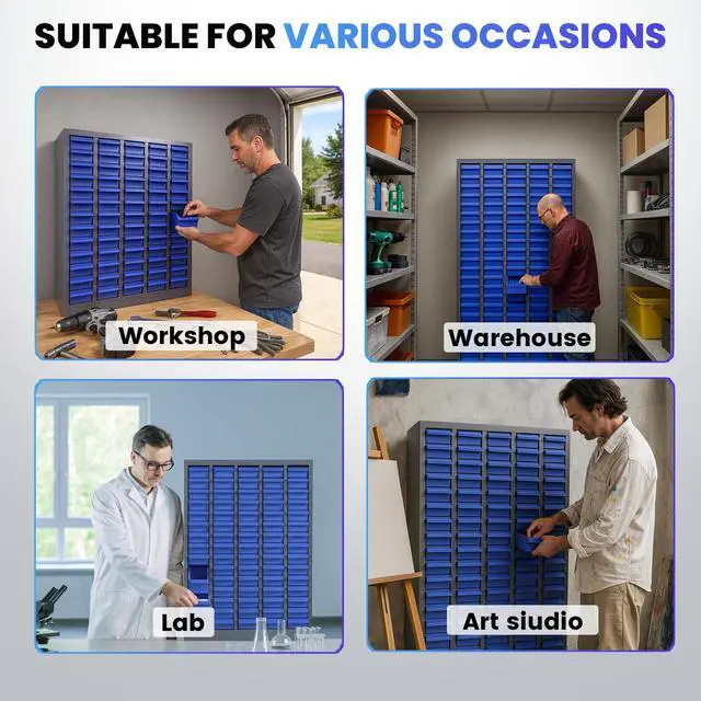 Alt view image 6 of 6 - 100-Drawer Small Parts Organizer, Nut and Bolt Organizer, Bolt Bin, Grey Metal Storage Cabinet Tool Cabinet with Drawer for Garage, Workshop, Home & Office