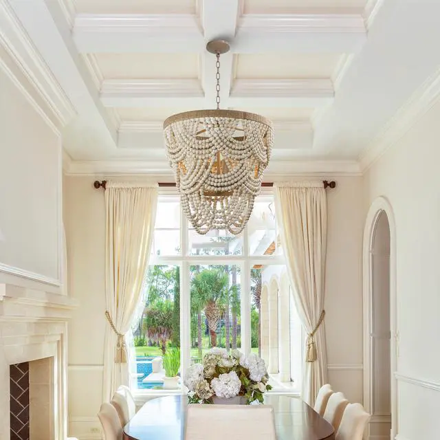 Alt view image 5 of 6 - Rustic Chandeliers Farmhouse Wooden Beaded Chandelier Lights, 4-Light Pendant Light Fixture for Dining Room Living Room, 39.4" Adjustable Chain, E12 Socket, 40W Max Each (Bulbs Not Included)