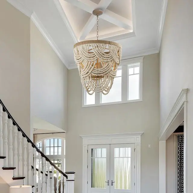 Alt view image 6 of 6 - Rustic Chandeliers Farmhouse Wooden Beaded Chandelier Lights, 4-Light Pendant Light Fixture for Dining Room Living Room, 39.4" Adjustable Chain, E12 Socket, 40W Max Each (Bulbs Not Included)