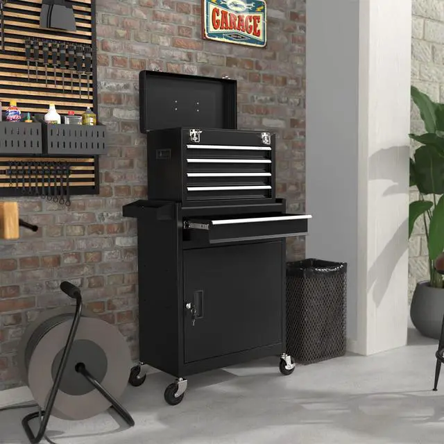 Alt view image 2 of 6 - 5-Drawer High Capacity Rolling Tool Chest, Removable Toolbox on Wheels Organizers, Lockable Tool Box Tool Storage Cabine with Drawers and Wheels for Workshop and Warehouse