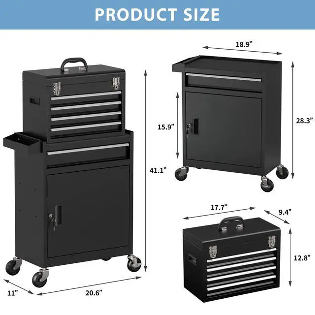Alt view image 3 of 6 - 5-Drawer High Capacity Rolling Tool Chest, Removable Toolbox on Wheels Organizers, Lockable Tool Box Tool Storage Cabine with Drawers and Wheels for Workshop and Warehouse