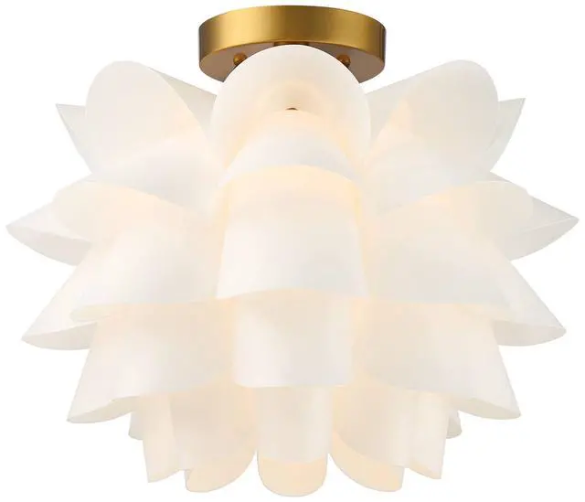 Alt view image 2 of 6 - Mid Century Modern Glam Close to Ceiling Light Semi Flush Mount Fixture White Flower Gold Metal 15 3/4" Wide for House Bedroom Hallway Living Room Bathroom Dining Kitchen
