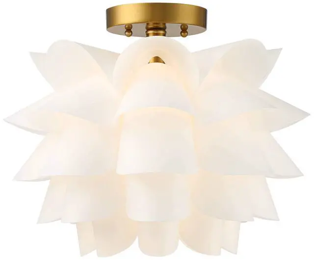 Alt view image 5 of 6 - Mid Century Modern Glam Close to Ceiling Light Semi Flush Mount Fixture White Flower Gold Metal 15 3/4" Wide for House Bedroom Hallway Living Room Bathroom Dining Kitchen