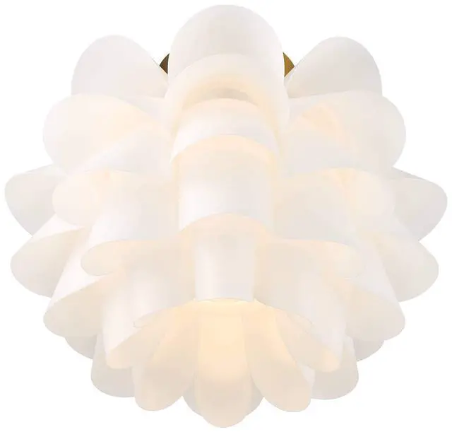 Alt view image 6 of 6 - Mid Century Modern Glam Close to Ceiling Light Semi Flush Mount Fixture White Flower Gold Metal 15 3/4" Wide for House Bedroom Hallway Living Room Bathroom Dining Kitchen