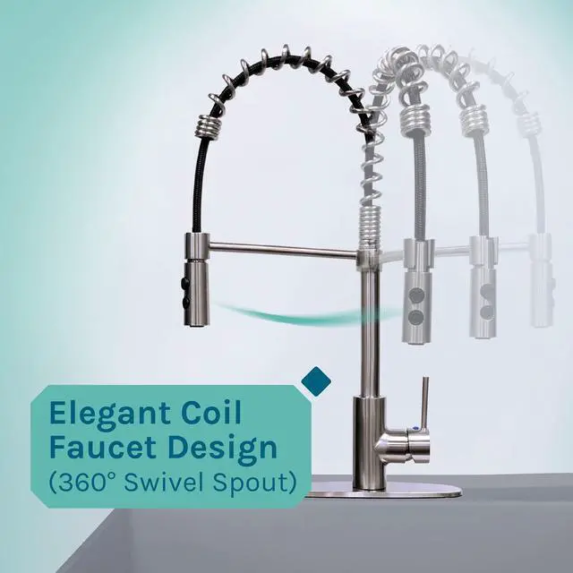 Alt view image 4 of 6 - Utility Sink Extra-Deep Laundry Tub in Grey with High-Arc Stainless Steel Coil Pull-Down Sprayer Faucet, Integrated Supply Lines, P-Trap Kit, Heavy Duty Floor Mounted Freestanding Wash Station