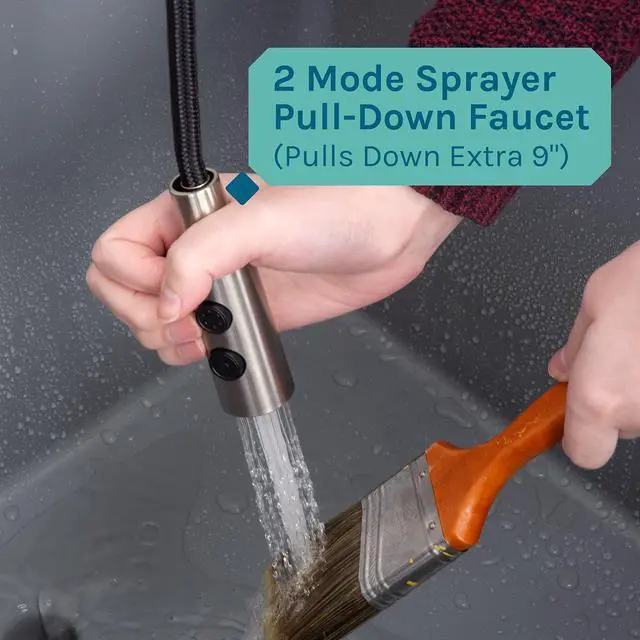 Alt view image 5 of 6 - Utility Sink Extra-Deep Laundry Tub in Grey with High-Arc Stainless Steel Coil Pull-Down Sprayer Faucet, Integrated Supply Lines, P-Trap Kit, Heavy Duty Floor Mounted Freestanding Wash Station
