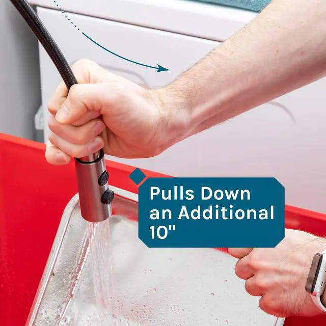 Alt view image 5 of 6 - Utility Sink Extra-Deep Red Laundry Tub with High-Arc Stainless Steel Coil Pull-Down Sprayer Faucet, Integrated Supply Lines, P-Trap Kit