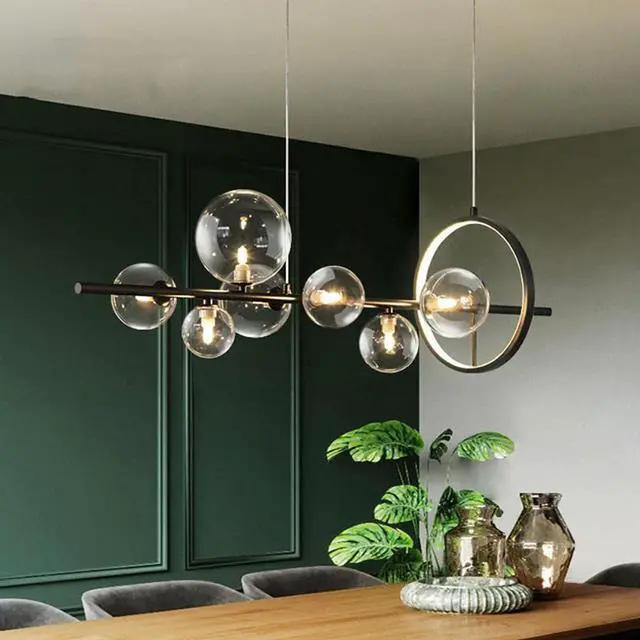 Main image of Linear Kitchen Island Lighting, Dining Room Light Fixture Over Table, Large Industrial Black Pendant Lights Ceiling Hanging for Kitchen Living Room (Black, 7-Light)