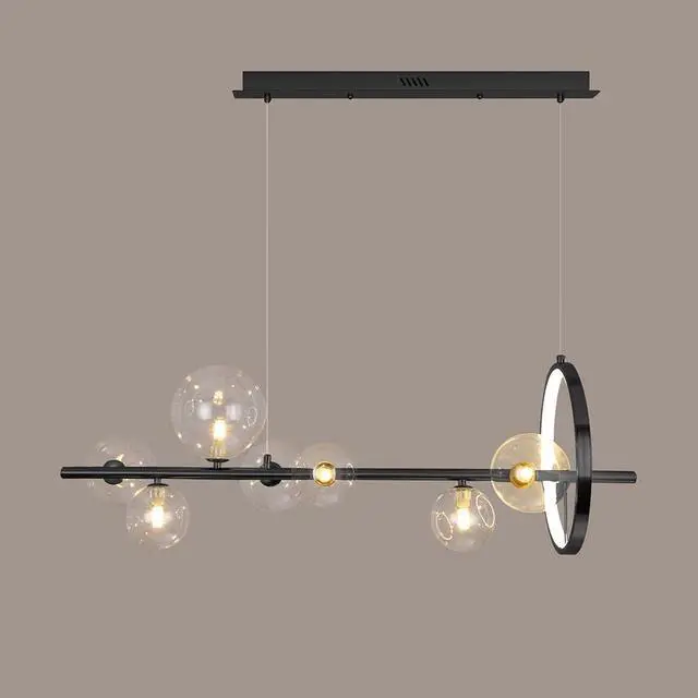 Alt view image 6 of 6 - Linear Kitchen Island Lighting, Dining Room Light Fixture Over Table, Large Industrial Black Pendant Lights Ceiling Hanging for Kitchen Living Room (Black, 7-Light)